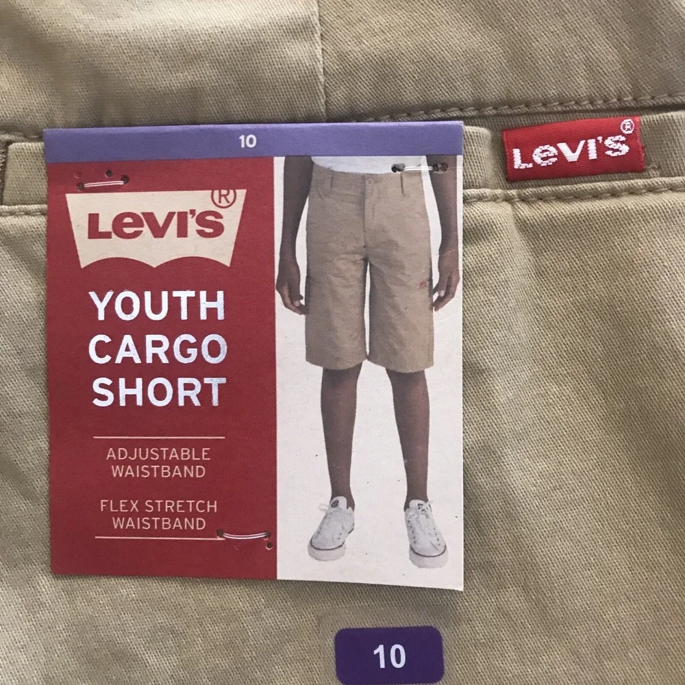 NEW! Levi's Youth Cargo Shorts Boys 10 Regular Tan Flex Stretch Cotton Waist 25